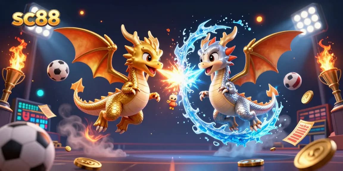 Experience the thrilling excitement of sc88 with dynamic dragons and vibrant sports elements in a magical casino scene.