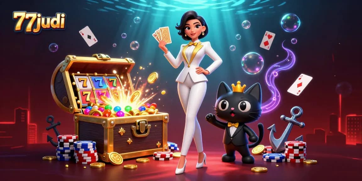 Experience thrilling gameplay at 77judi with a glamorous scene of casino action and vibrant game elements.