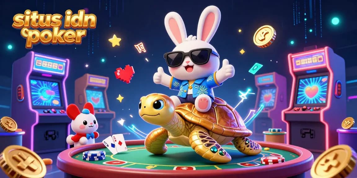 Situs idn poker yang terpercaya dengan karakter lucu dalam ilustrasi 3D dan elemen permainan kartu yang seru.