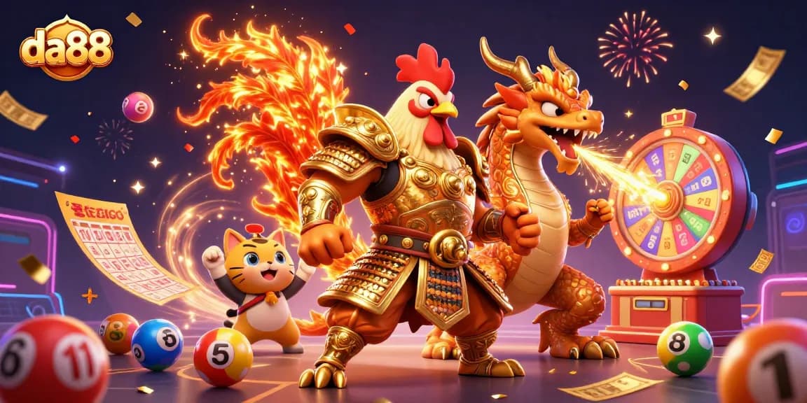 Experience excitement with da88 as a powerful warrior and dragon celebrate lucky winnings!