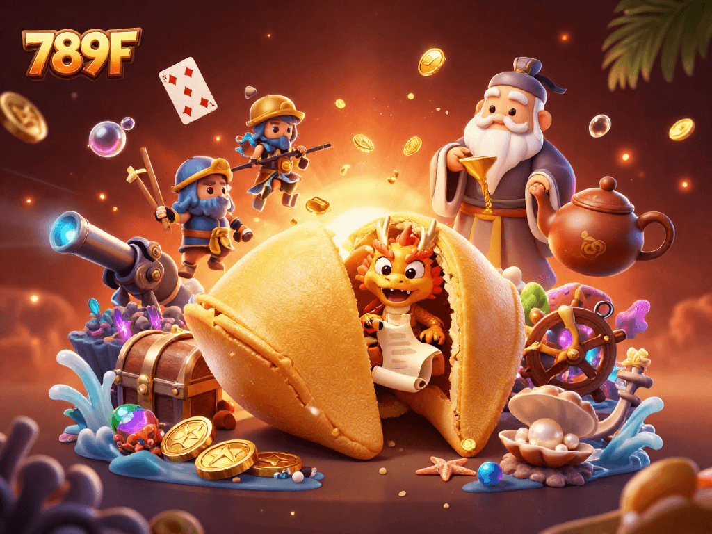 Experience thrilling gaming at 789F with a captivating illustration of fortune and adventure in gambling.
