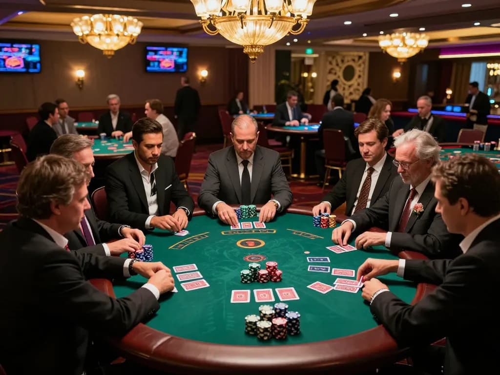 Witness players strategizing at xx88's blackjack tables with vibrant casino ambiance.