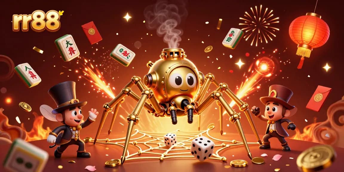 Experience thrilling gaming action with rr88's vibrant casino elements in a captivating 3D illustration.