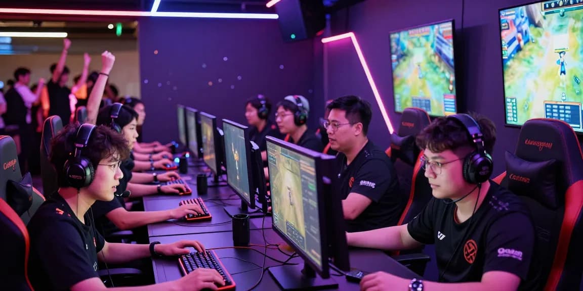 Intense gameplay at KK55 esports arena showcasing gamers and vibrant atmosphere