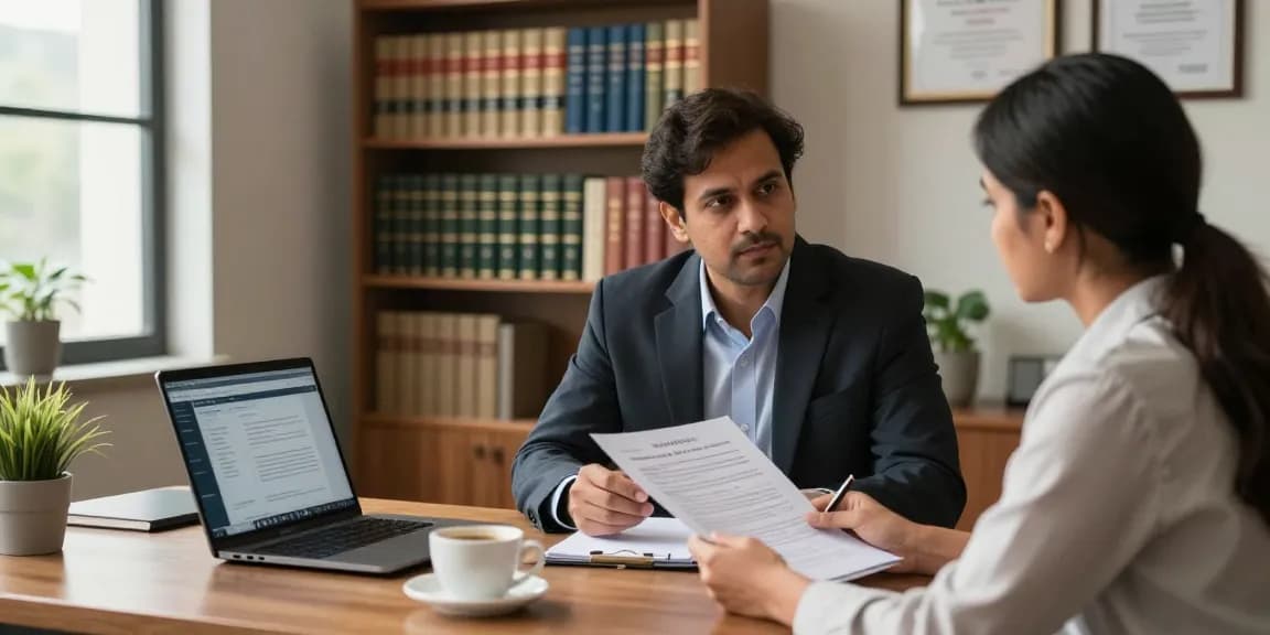 Client discussing a replacement legal strategy with a lawyer at J.K. Chaudhary & Associates, highlighting professional advice.