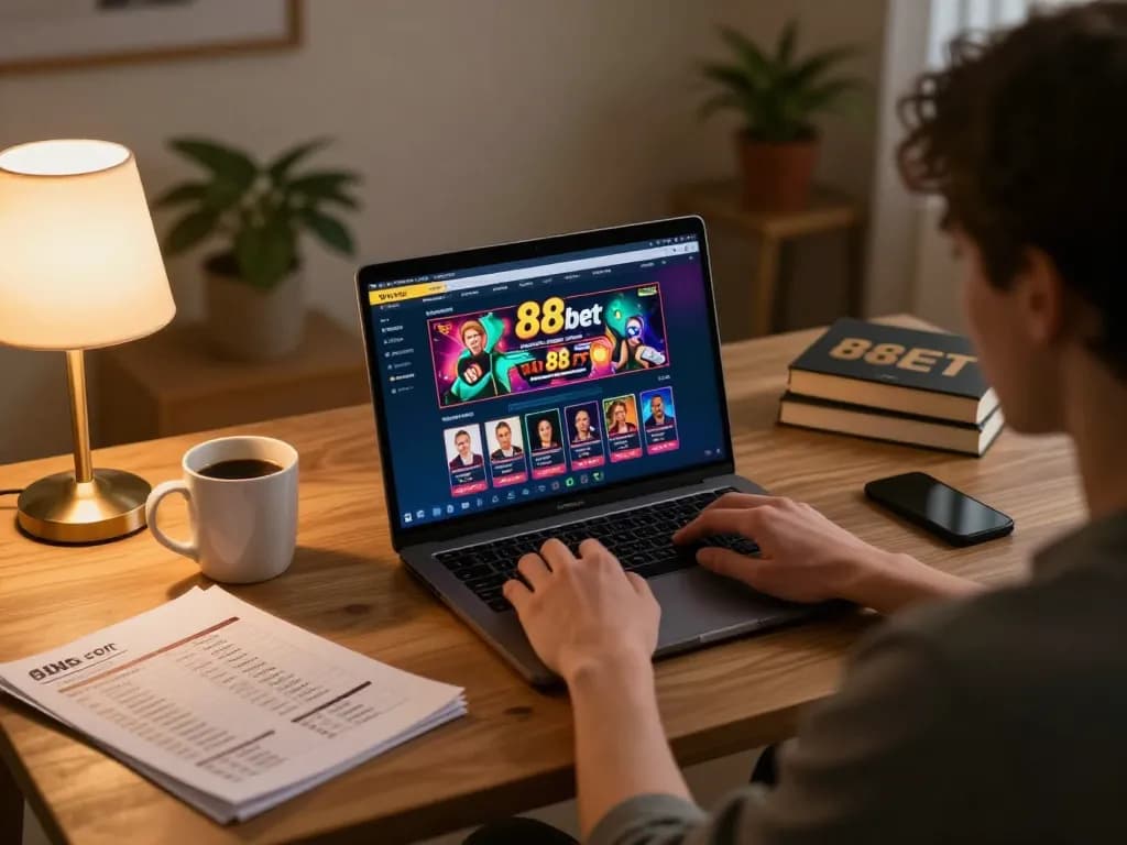 Engaging online gambling moment at 88bet com with user focused on casino game interface