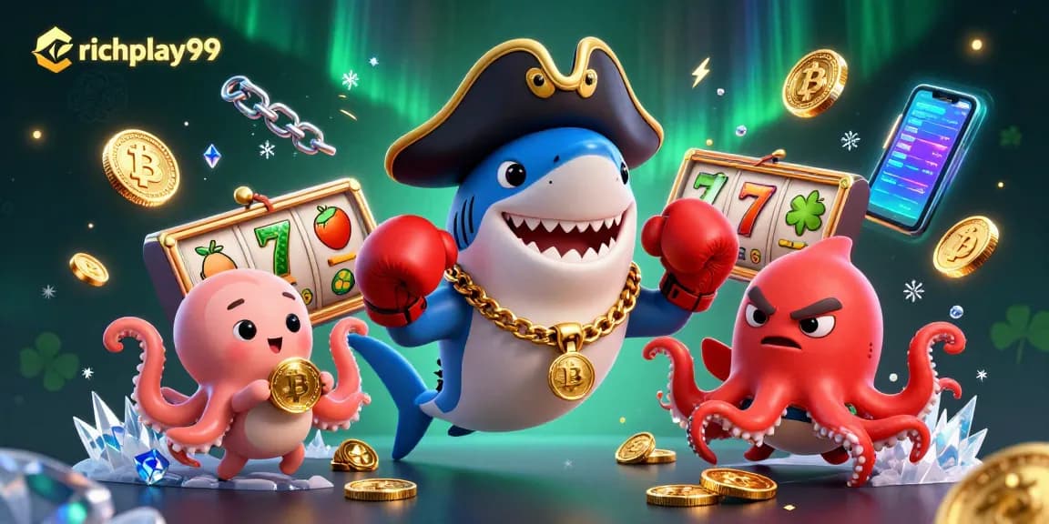 Spin your luck with richplay99 in an action-packed casino scene filled with characters and gold!