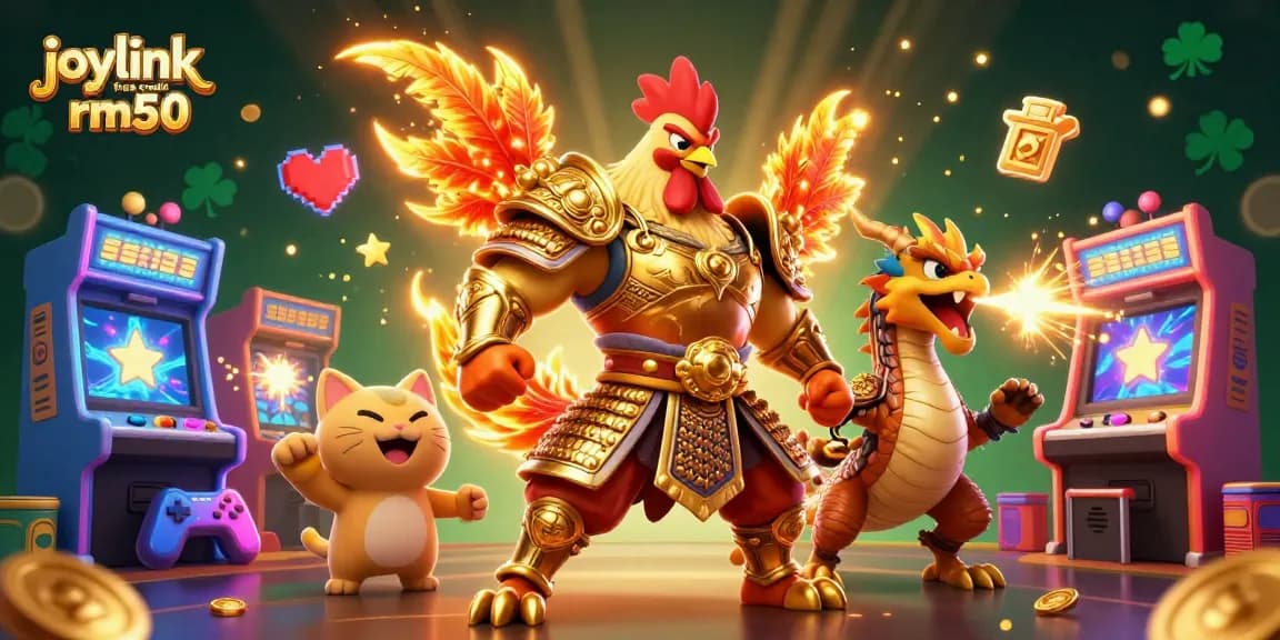 Experience excitement with joylink free credit rm50 in this vibrant casino-themed illustration.