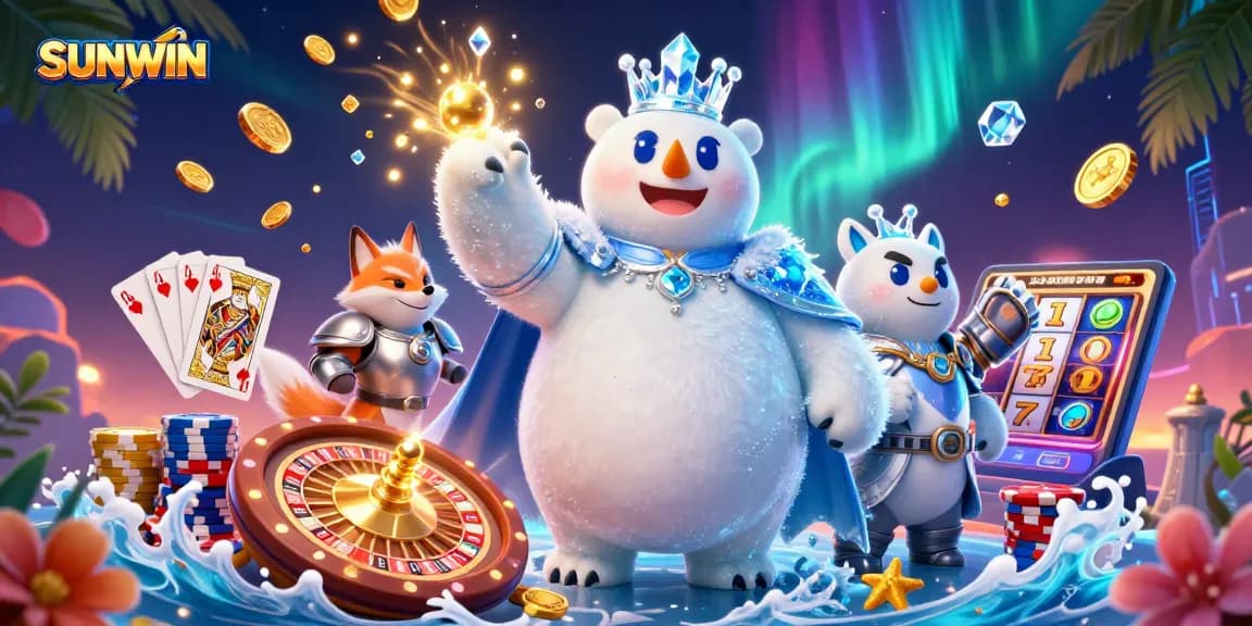 SUNWIN captures the excitement of casino gaming with vibrant characters and dynamic elements in a rich 3D scene.