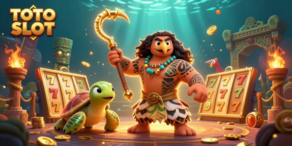 Engage with TOTO SLOT while exploring a vibrant 3D casino scene featuring dynamic game elements and characters.