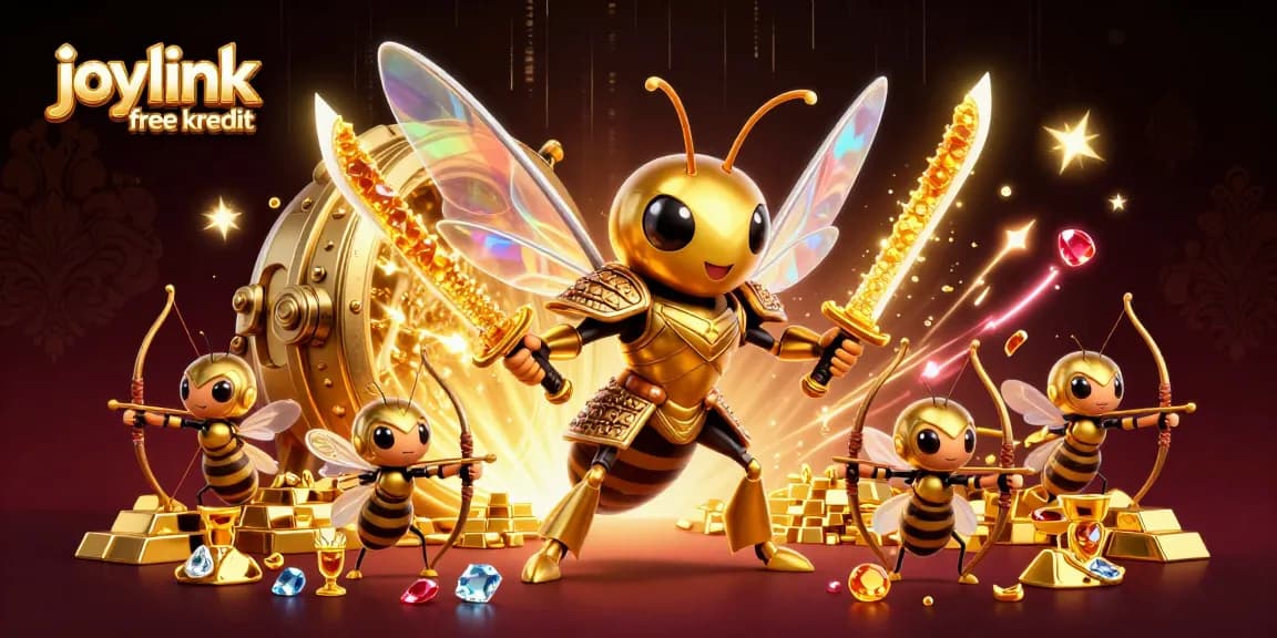 Experience the thrill with joylink free kredit in a lively casino scene featuring a golden hornet and treasures.