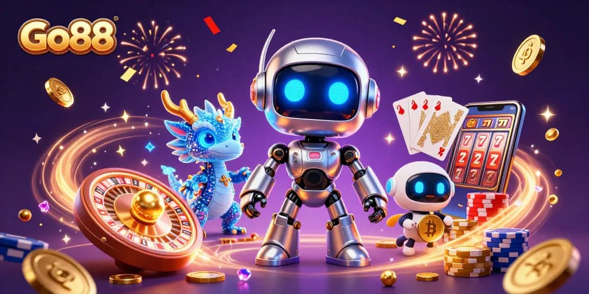 Engage with Go88's thrilling gaming experience featuring vibrant casino elements and futuristic characters.