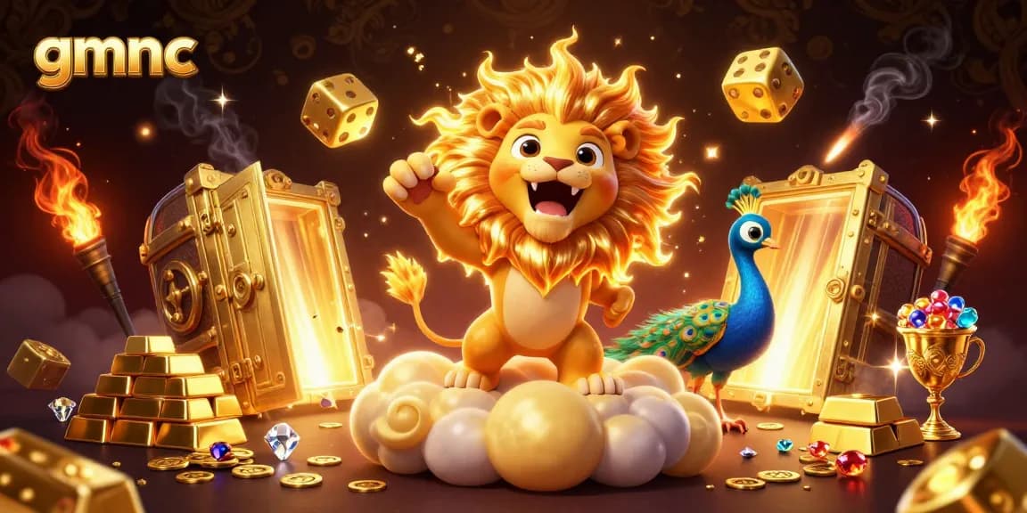 Experience excitement and rewards with gmnc's dynamic casino scene showcasing golden treasures and vibrant characters.