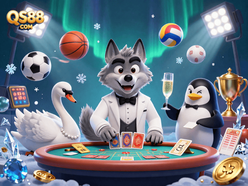 Experience the excitement at QS88 COM with vibrant casino characters and dynamic sports elements