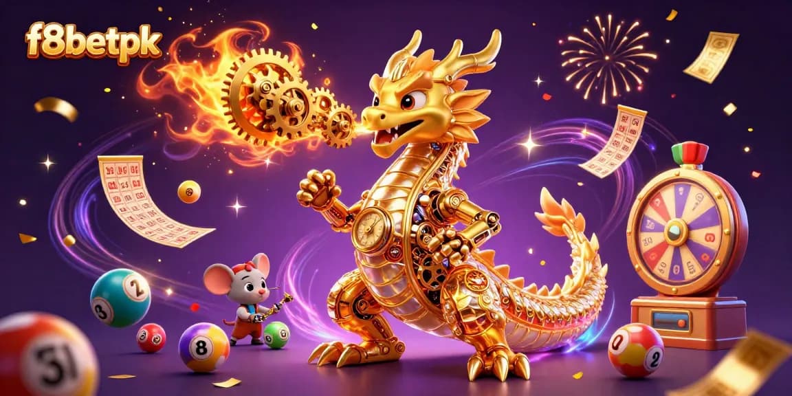 The f8betpk golden dragon unleashes a spectacular display of colorful lottery balls and prizes, embodying the excitement of gaming.