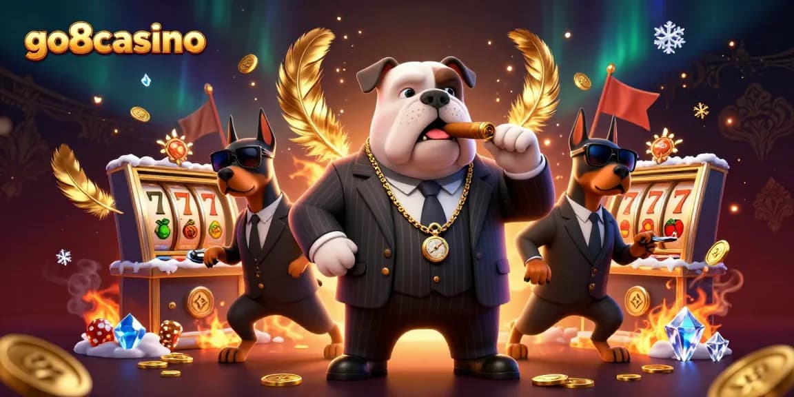 Experience the excitement of go8casino with a vibrant 3D casino illustration showcasing slots and action.