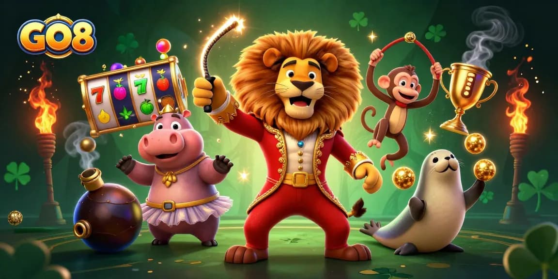 Spin and win with GO8 in this vibrant casino scene featuring live characters and interactive gaming!