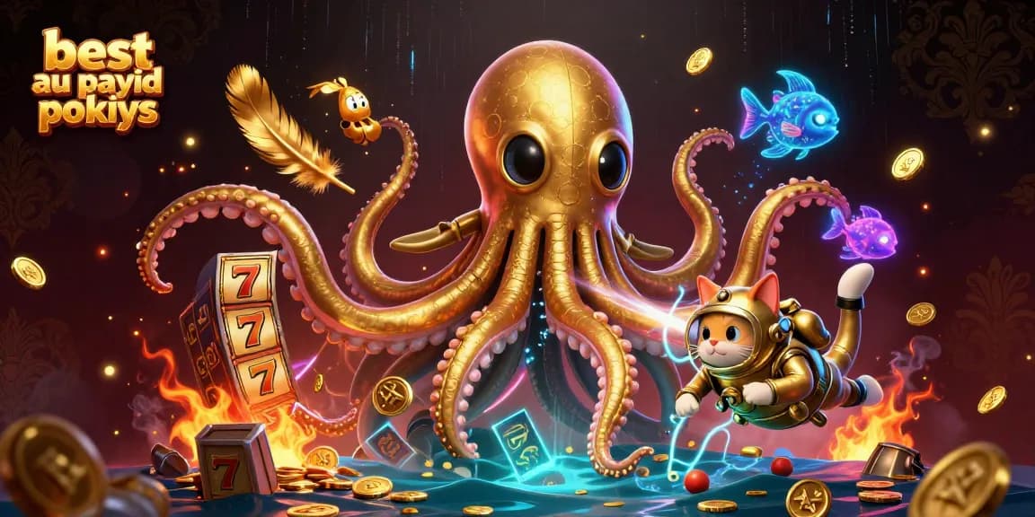 Experience the best au payid pokies with a colossal kraken and diving cat in an ocean treasure scene.