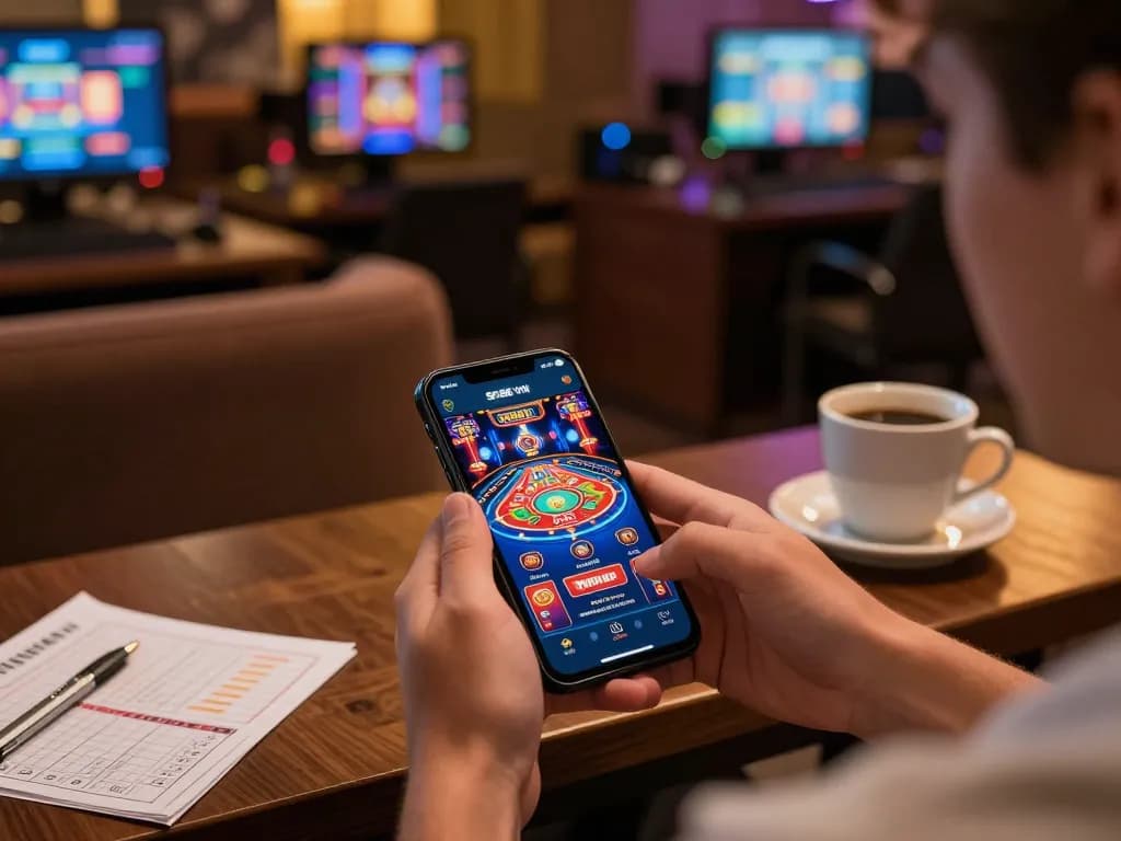Engaging with SC88 VN app for online casino gaming on smartphone, showcasing vibrant gaming interface.