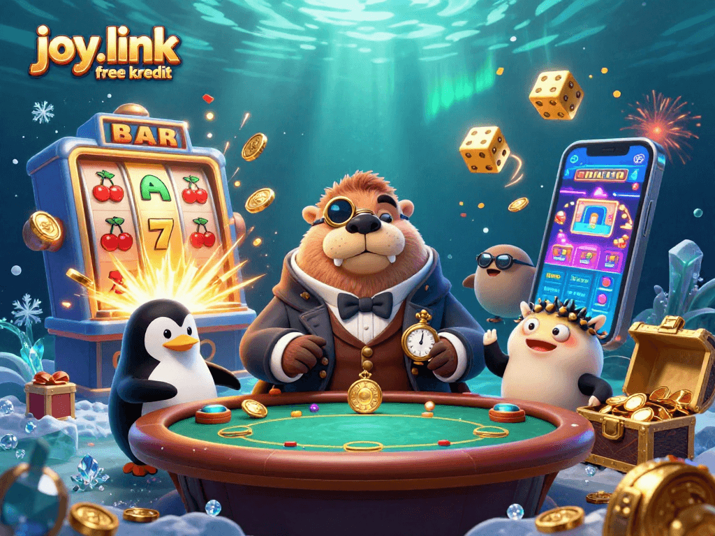 Experience thrill at the underwater casino with joy.link free kredit, featuring whimsical characters and vibrant gaming elements.