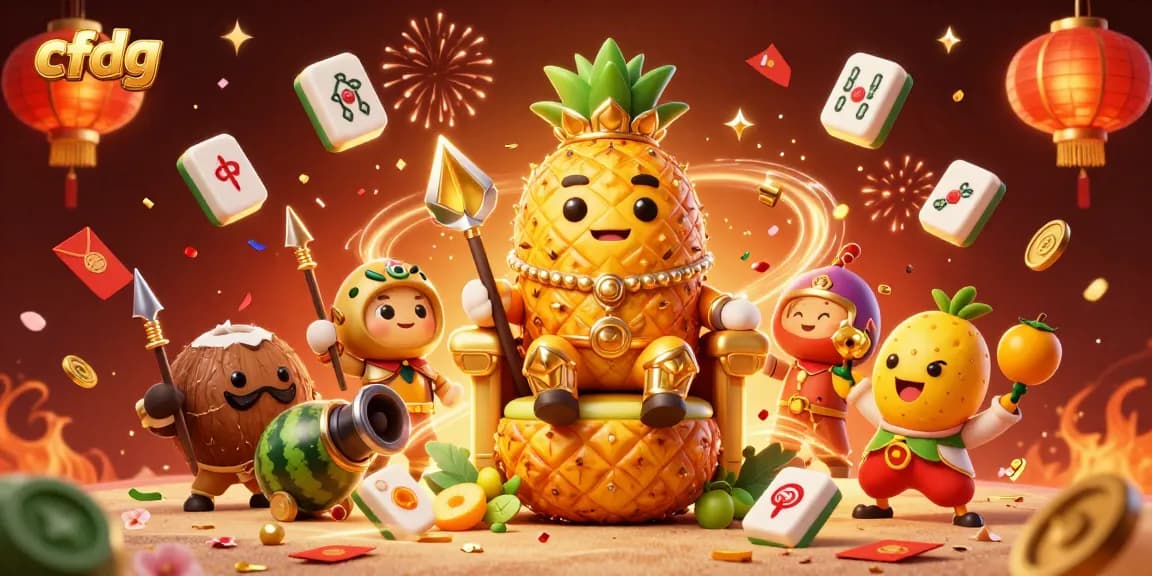 Engage with cfdg's vibrant online casino world featuring a golden pineapple king and tropical elements.