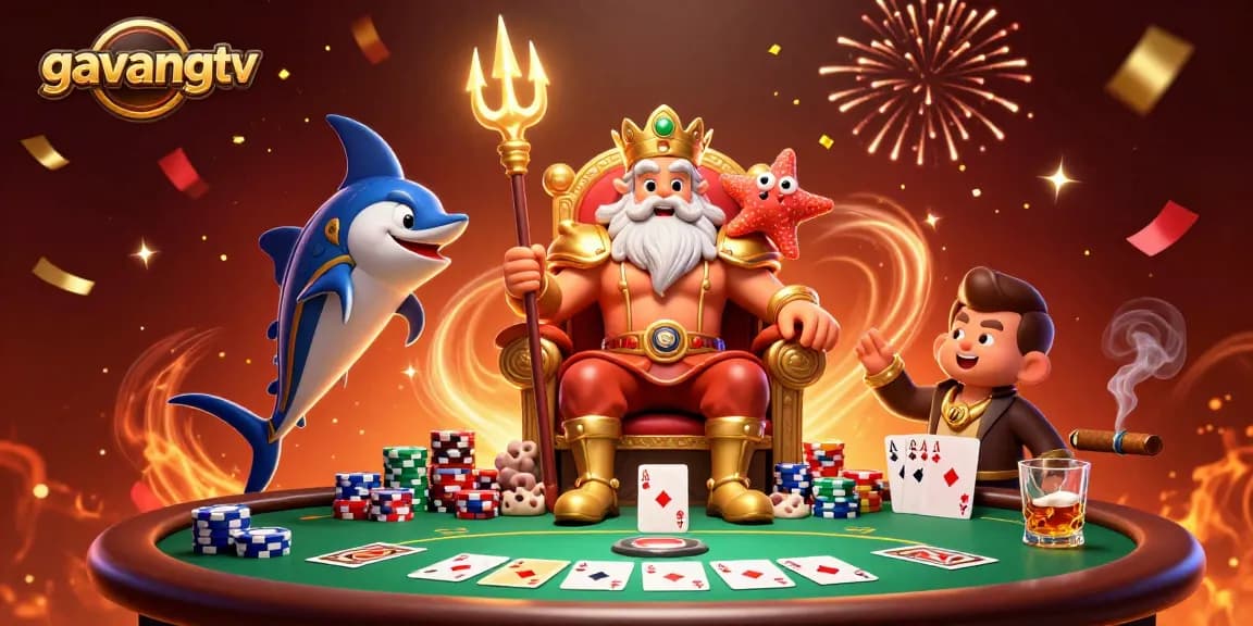 Experience high-stakes poker action with gavangtv, featuring a vibrant 3D casino scene.