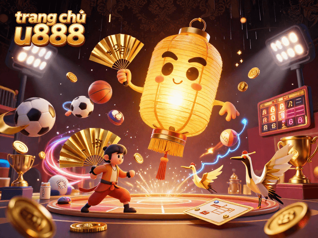Experience thrilling wins on trang chủ u888 with a vibrant casino scene filled with lucky symbols and energetic sports elements.
