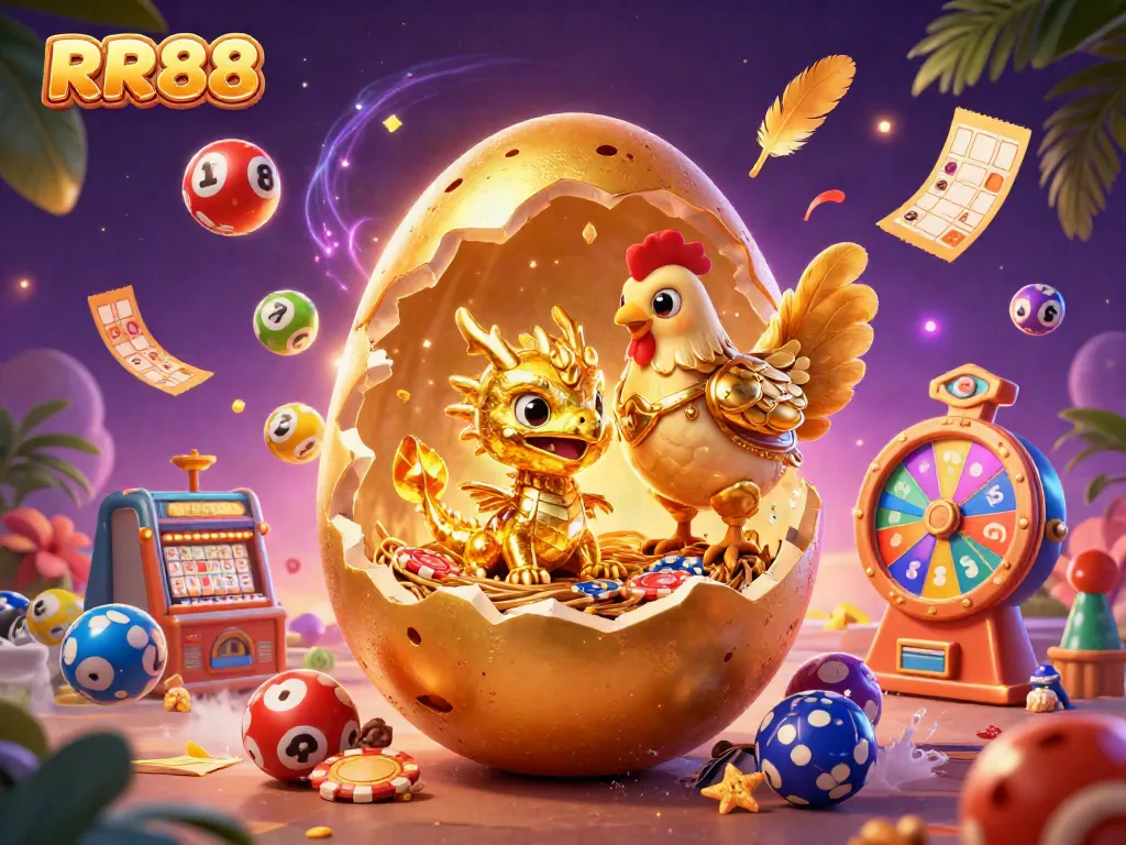 Engage in the exciting world of RR88 as golden creatures unveil treasures amidst a vibrant casino scene.