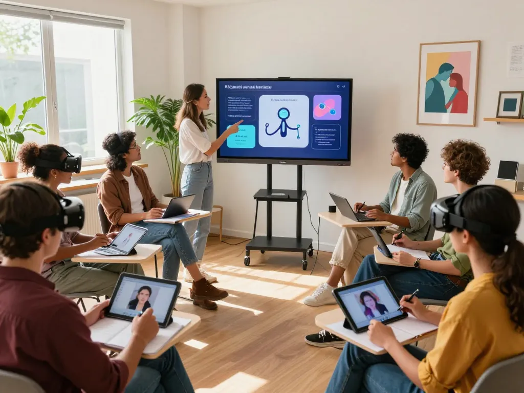 Educational workshop on AI sex technologies, featuring diverse participants exploring ethical implications.