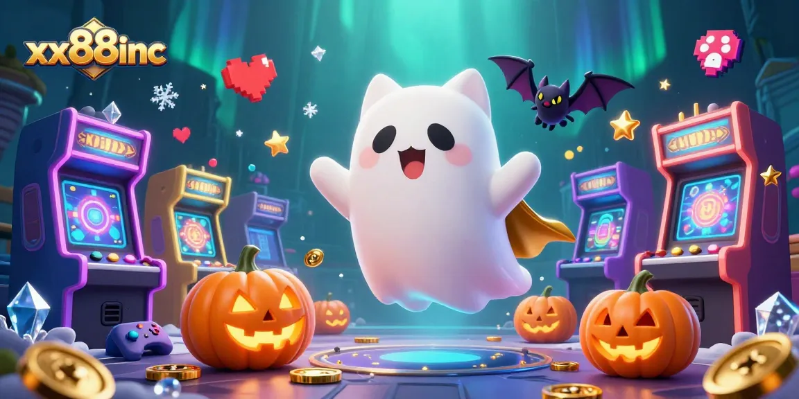 Experience thrilling gameplay with xx88inc, where a ghost cat and bat explore a haunted casino.