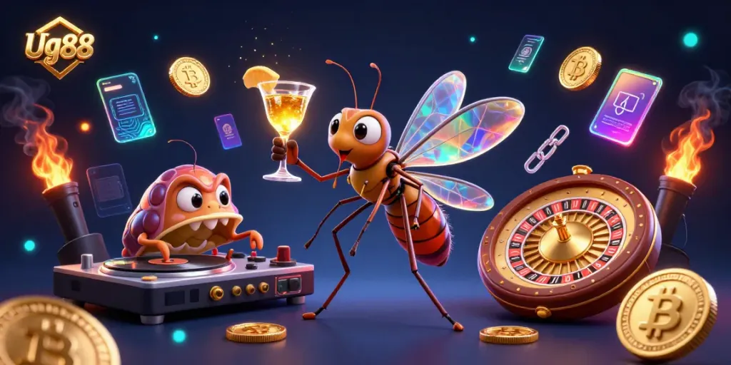 Engage with Ug88's vibrant casino atmosphere featuring antique elements and cryptocurrency.
