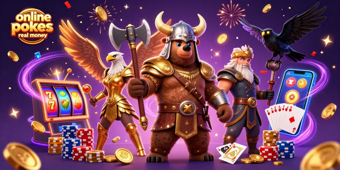Experience the thrill of online pokies real money with vibrant characters, slot reels, and casino elements.