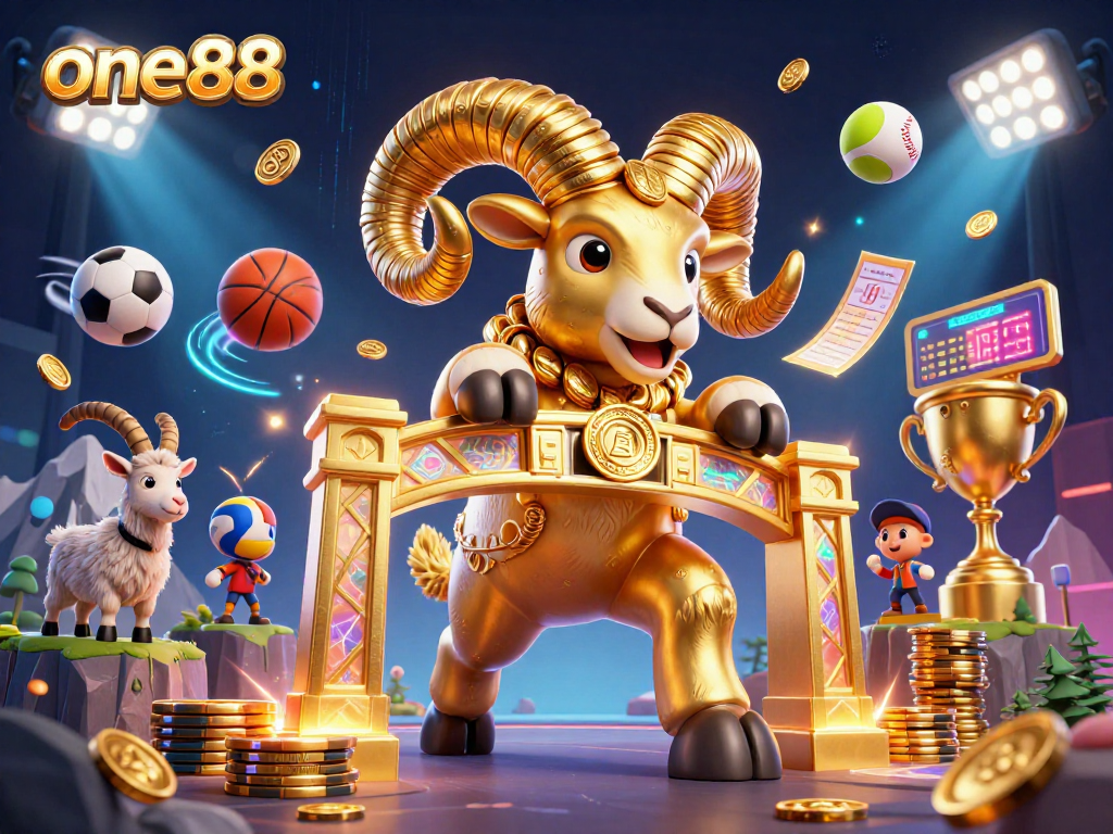 Experience the thrill of one88 with golden ram charging through dynamic sports elements, capturing high-stakes action.