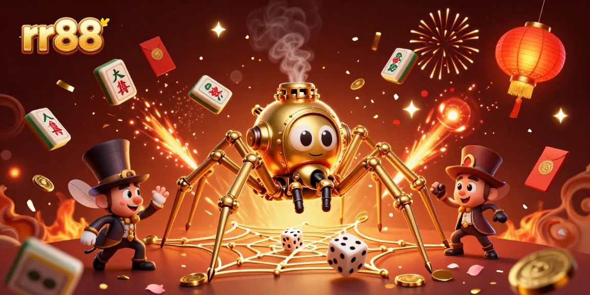 Experience thrilling gaming action with rr88's vibrant casino elements in a captivating 3D illustration.