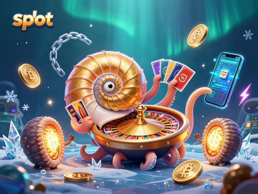 Spin the reels with a nautilus-themed slot showcasing vibrant cryptocurrency elements and golden details.