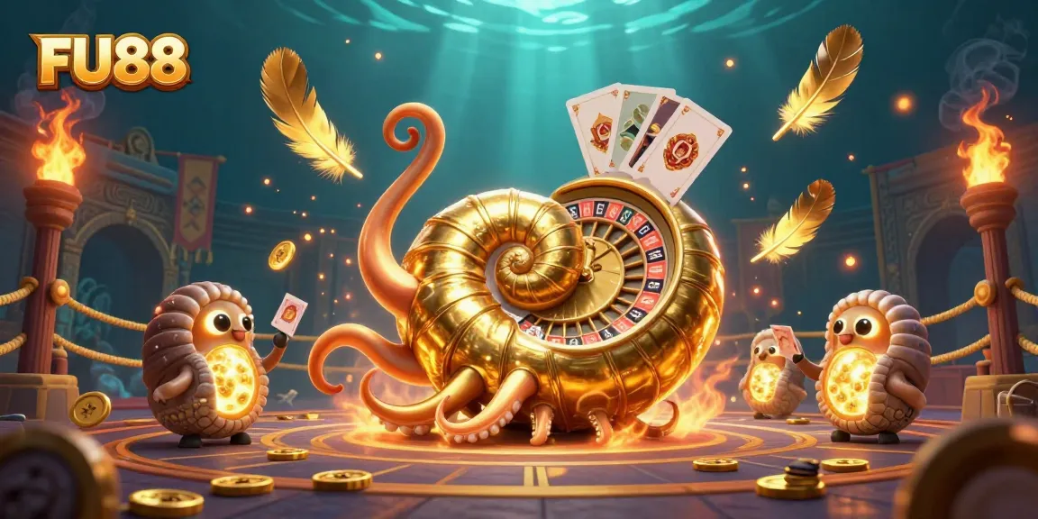 Experience thrilling gameplay at FU88 with vibrant slot reels and card games in a 3D illustration.