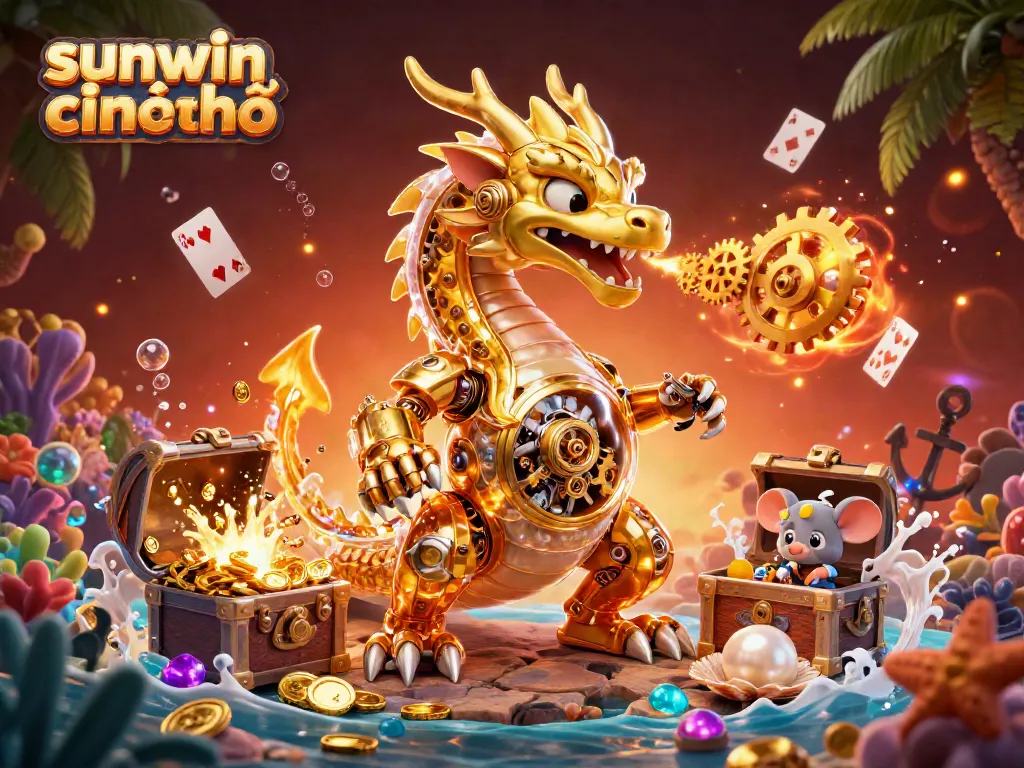 Engage in winning strategies at sunwin chính chủ with a dynamic 3D illustration of a golden dragon and gaming elements.