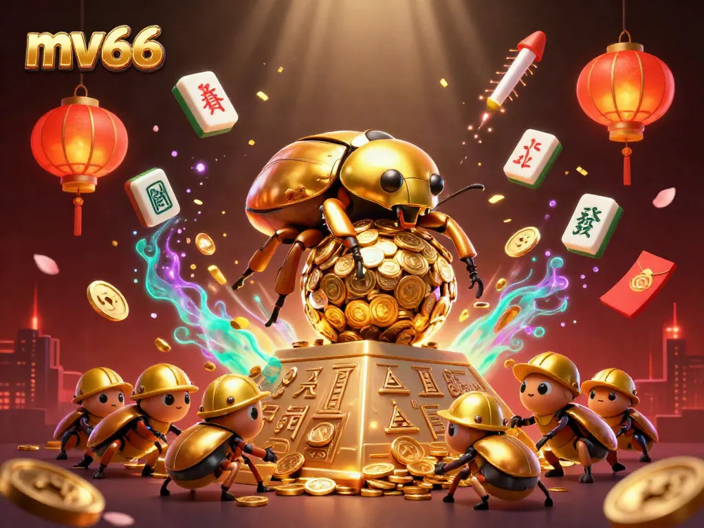 Experience the excitement of MV66 with a golden beetle scene showcasing vibrant casino elements.
