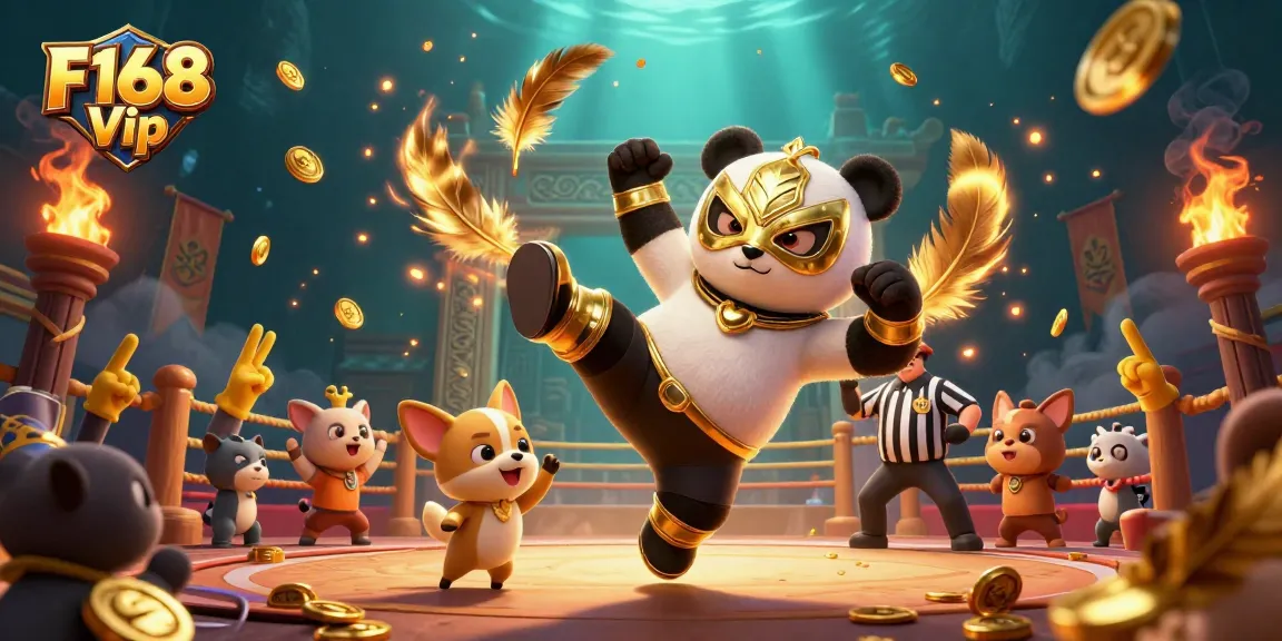 Experience thrilling action with F168 Vip featuring panda wrestlers and exciting casino elements.
