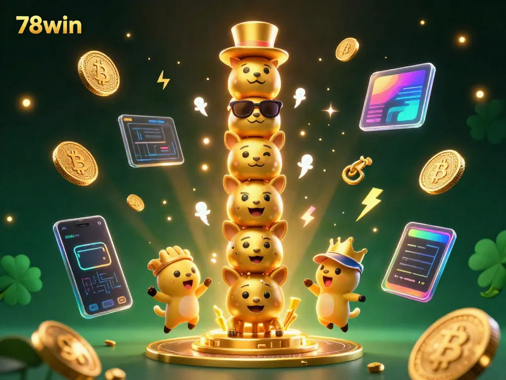 Experience thrilling gaming with 78win at a lively casino scene featuring a totem pole and crypto elements.