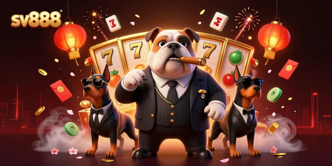 sv888 displays engaging casino elements with a mafia bulldog boss and Doberman guards