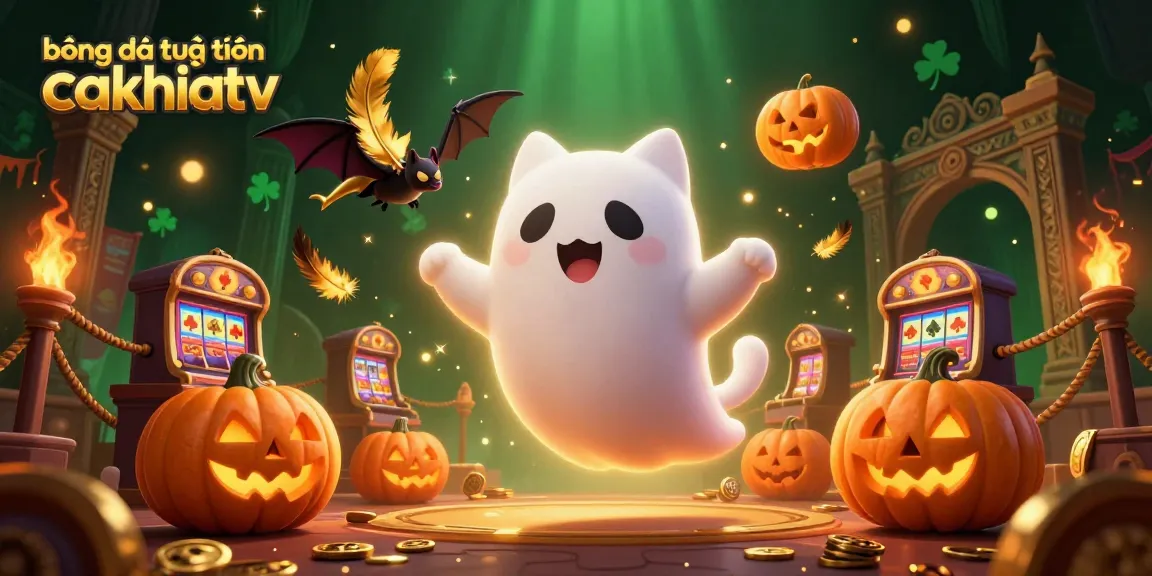 Engage in bóng đá trực tuyến cakhiatv with a playful ghost cat and vibrant casino elements