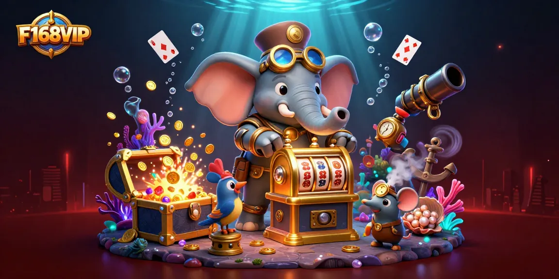 Experience F168VIP with 3D cartoon steampunk characters engaging in thrilling casino action.
