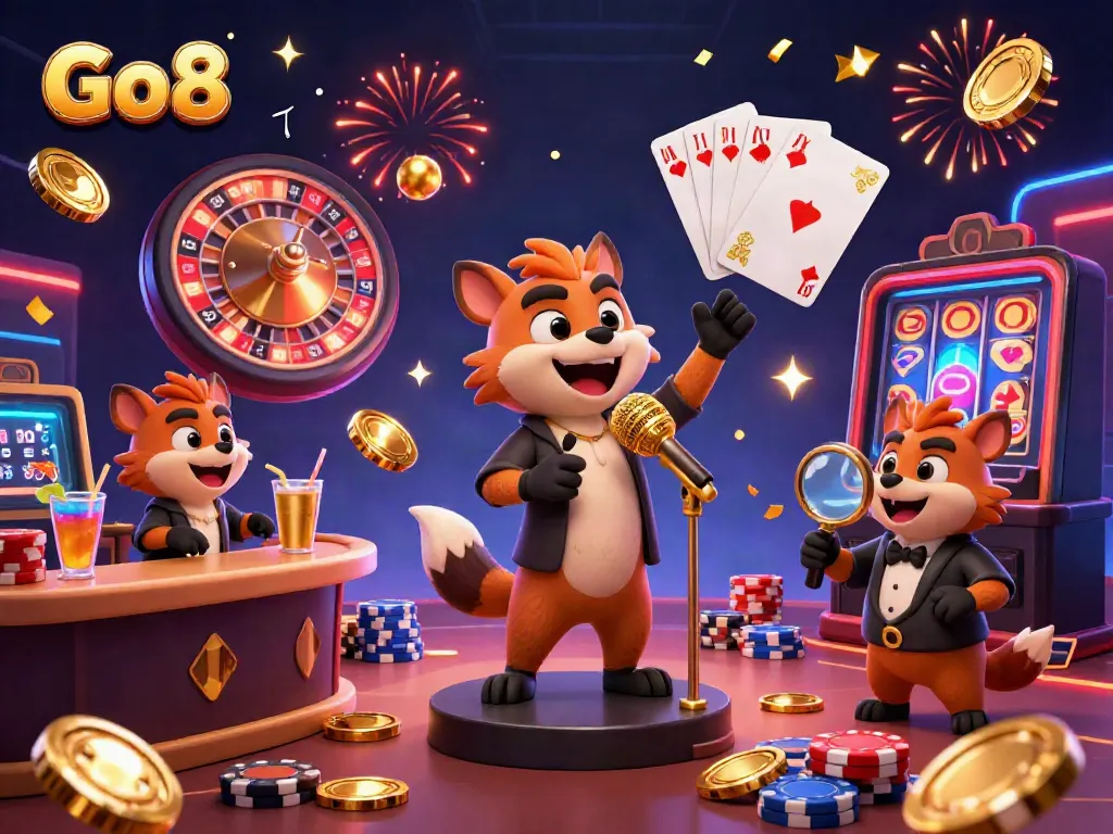 Experience the vibrant Go8 casino comedy scene with hyenas, sparkling gems, and exciting roulette action.