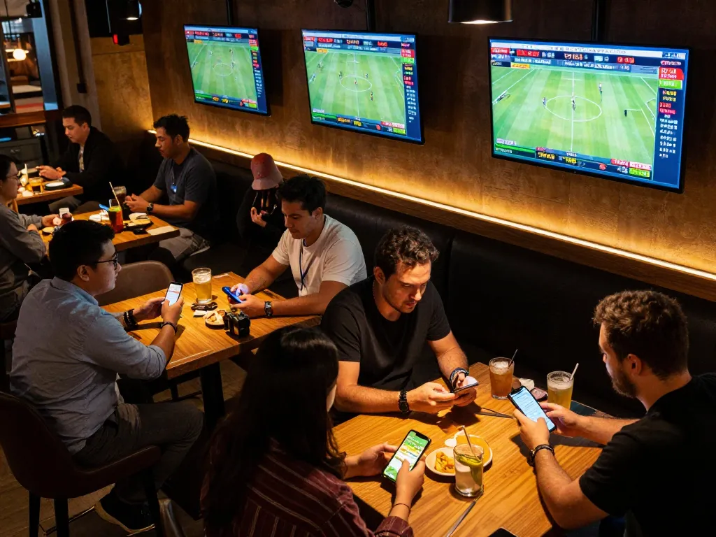 llwin sports enthusiasts engaging in immersive betting strategies in a lively venue