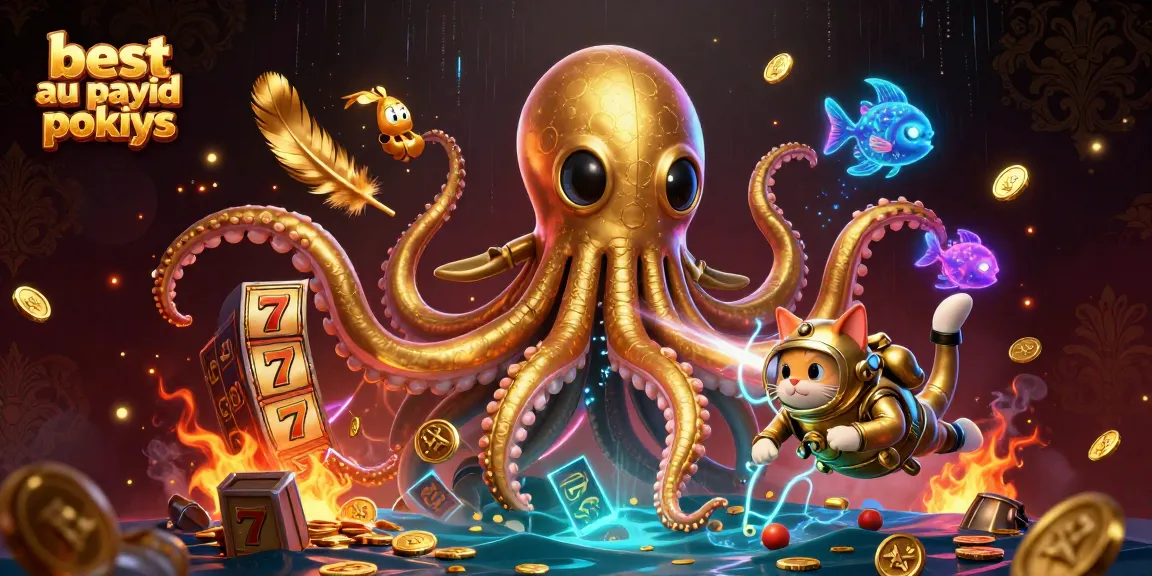 Experience the best au payid pokies with a colossal kraken and diving cat in an ocean treasure scene.