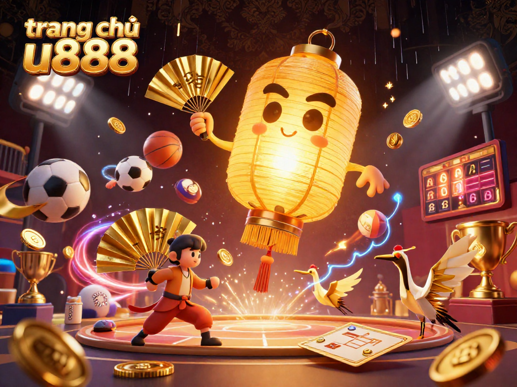 Experience thrilling wins on trang chủ u888 with a vibrant casino scene filled with lucky symbols and energetic sports elements.